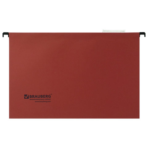 Подвесные папки картонные BRAUBERG, комплект 10 шт., 370х245 мм, 80 л., Foolscap, красные, 230 г/м2, табуляторы