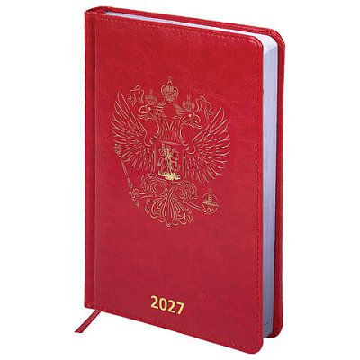 Ежедневник датированный 2027, А5, 138×213 мм, BRAUBERG «State», под кожу, красный