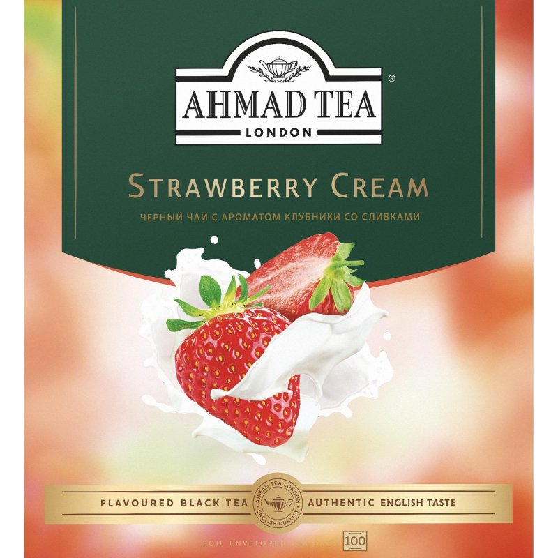 Чай Ahmad Tea Строуберри Крим, черный, пакетики в конвертах, 100×1.5г/уп