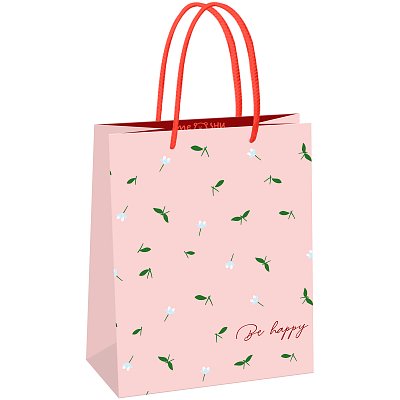 Пакет подарочный 18×23×10см MESHU «Cherry», блестки, матовая ламинация