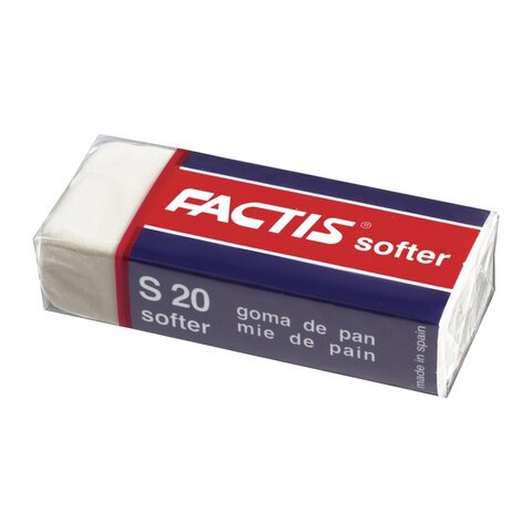Резинка стирательная FACTIS Softer S 20 (Испания), 56×24×14 мм, картонный держатель, синтетический каучук