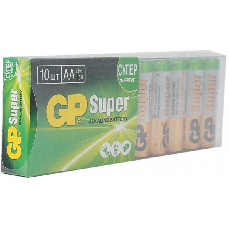 Элементы питания батарейка GP Super AA/LR6/15A алкалин., 10 шт/уп.