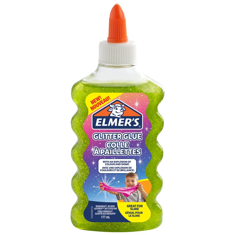 Клей канцелярский Elmers «Glitter Glue», 177мл, для слаймов, зеленый, с блестками, прозрачный