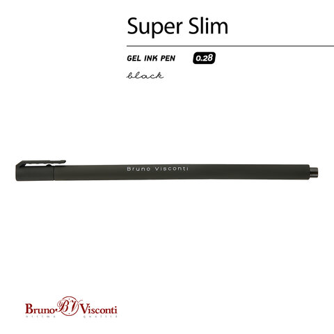 Ручка гелевая BRUNO VISCONTI «Super Slim Black», ЧЕРНАЯ, узел 0.28 мм, линия 0.2 мм