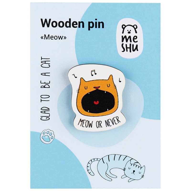 Значок деревянный MESHU «Meow», прямая УФ-печать, 2.9×3.4см
