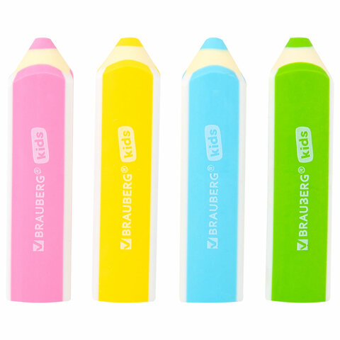 Ластики фигурные BRAUBERG KIDS «Карандашики», НАБОР 4 ШТУКИ, пакет