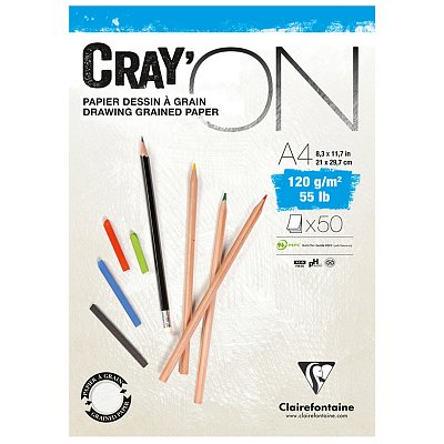 Блокнот для эскизов и зарисовок 50л. А4 на склейке Clairefontaine «Cray'ON», 120г/м2, мелкозерн. 