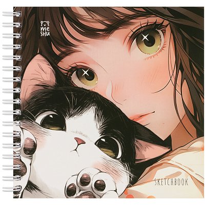 Скетчбук 60л., 150×150 MESHU «Сat girl», на гребне, soft-touch, 120г/м2