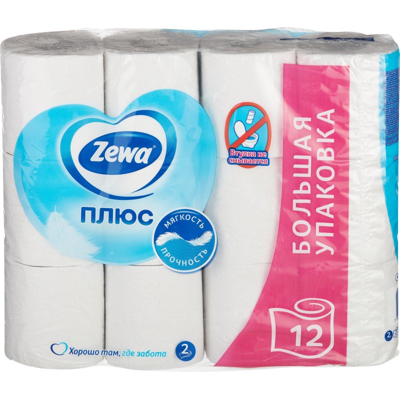 Бумага туалетная ZEWA Plus 144090 белая 2-сл.12рул./уп.