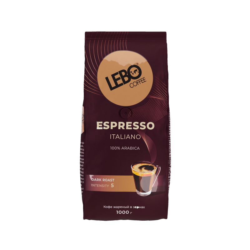 Кофе Lebo Espresso Italiano в зернах темн. обжар., 1кг