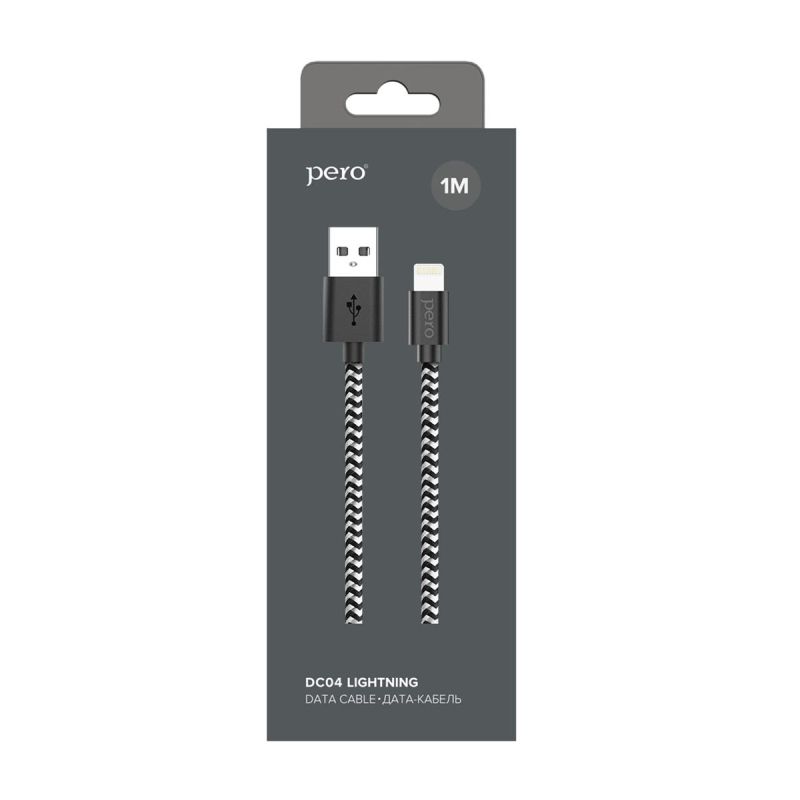 Кабель USB PERO DC-04 8-pin Lightning, 2А, 1м, Silver-black