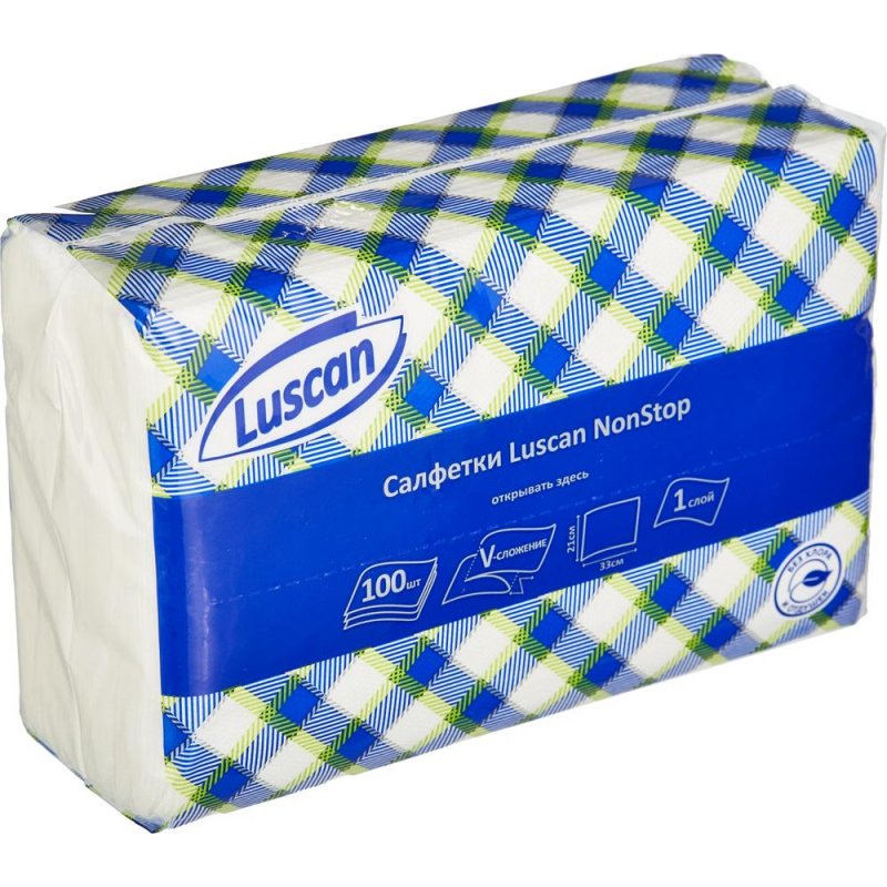 Салфетки бумажные Luscan NonStop 21×33 см белые 1-слойные 100 штук в упаковке