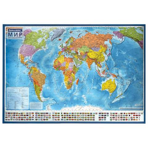 превью Карта мира политическая 157×107 см, 1:21.5М, с ламинацией, интерактивная, в тубусе, BRAUBERG