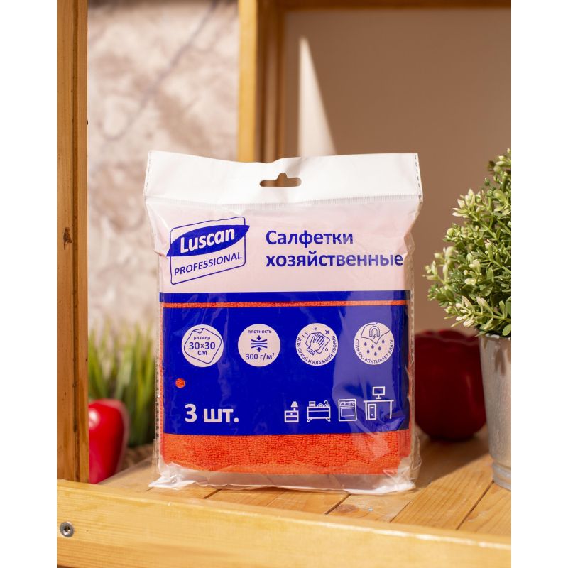 Салфетки хозяйственные Luscan Professional 300г/м2 30×30см 3шт/уп красные