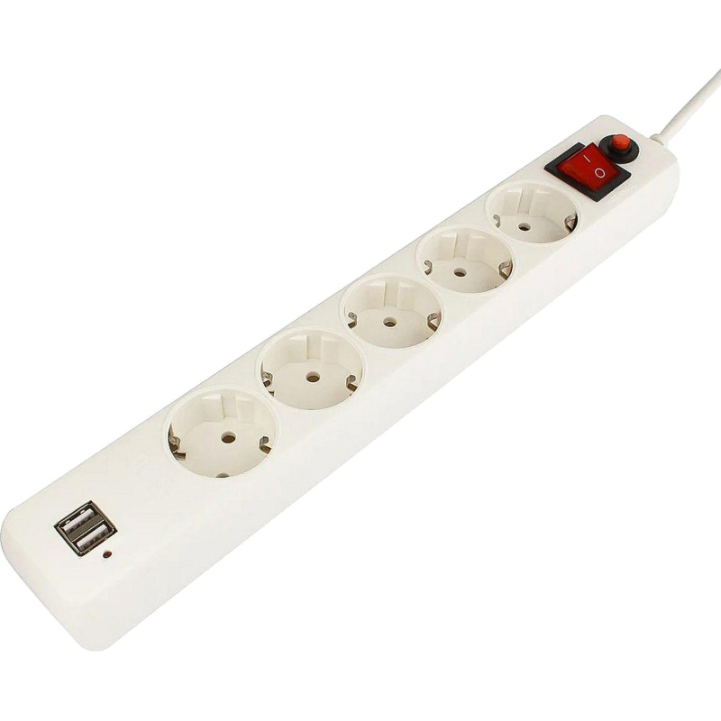 Сетевой фильтр Гарнизон ECL-5-U2-W-1.8 5р/1.8м, 10А, 2xUSB, белый
