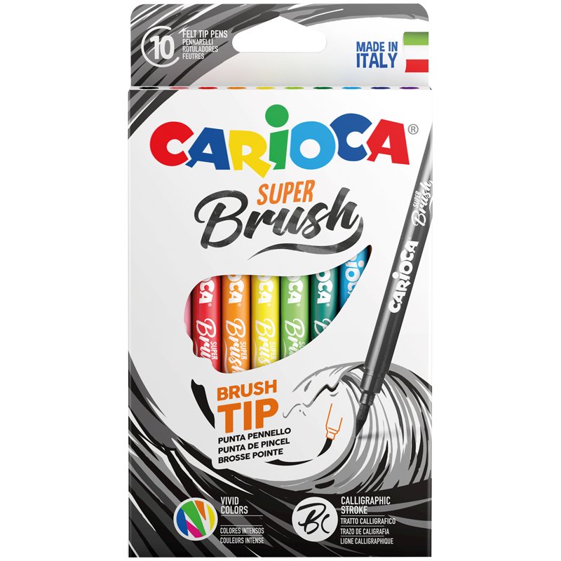 Фломастеры с наконечником-кистью CARIOCA (Италия) «Super Brush», 10 цветов, смываемые, 42937