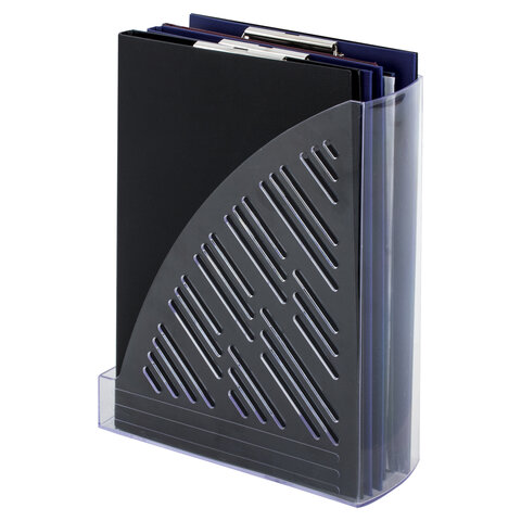 Лоток вертикальный для бумаг BRAUBERG «Standard+», 250×90×300 мм, прозрачный, 237227