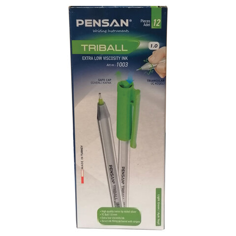 Ручка шариковая масляная PENSAN «Triball», САЛАТОВАЯ, трехгранная, узел 1 мм, линия письма 0.5 мм, 1003/12