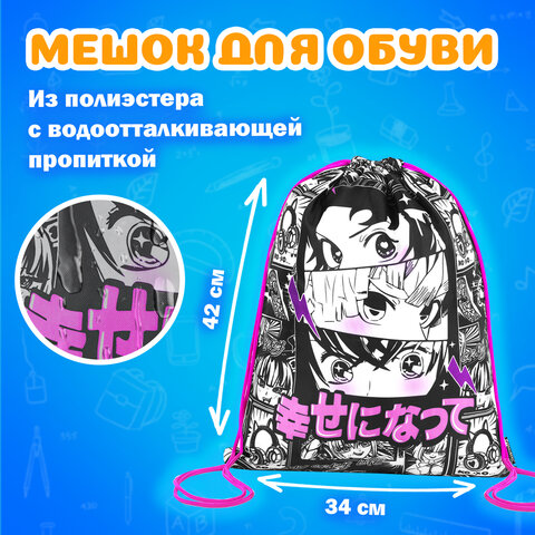 Папка на молнии с ручками А4, мешок для обуви 42×33 см, пенал 20×10 см, «Anime movie», НАБОР BRAUBERG