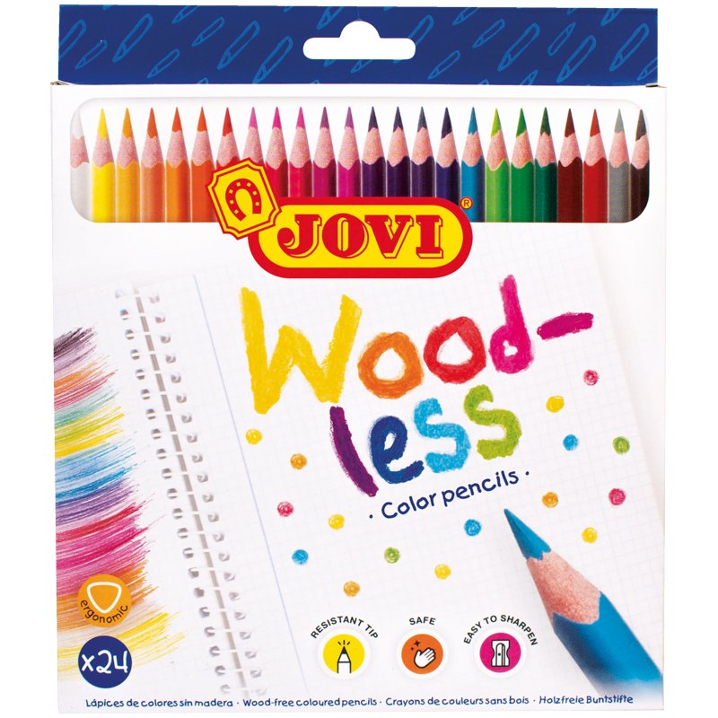 Карандаши цветные пластиковые JOVI «Wood-less», 24цв., трехгран., заточен., картон, европодвес