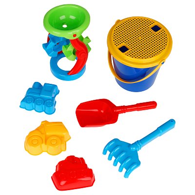 Набор для песка ТРИ СОВЫ «Транспорт», 8 предметов (ведро, мельница, сито, грабли, совок, 3 формочки)