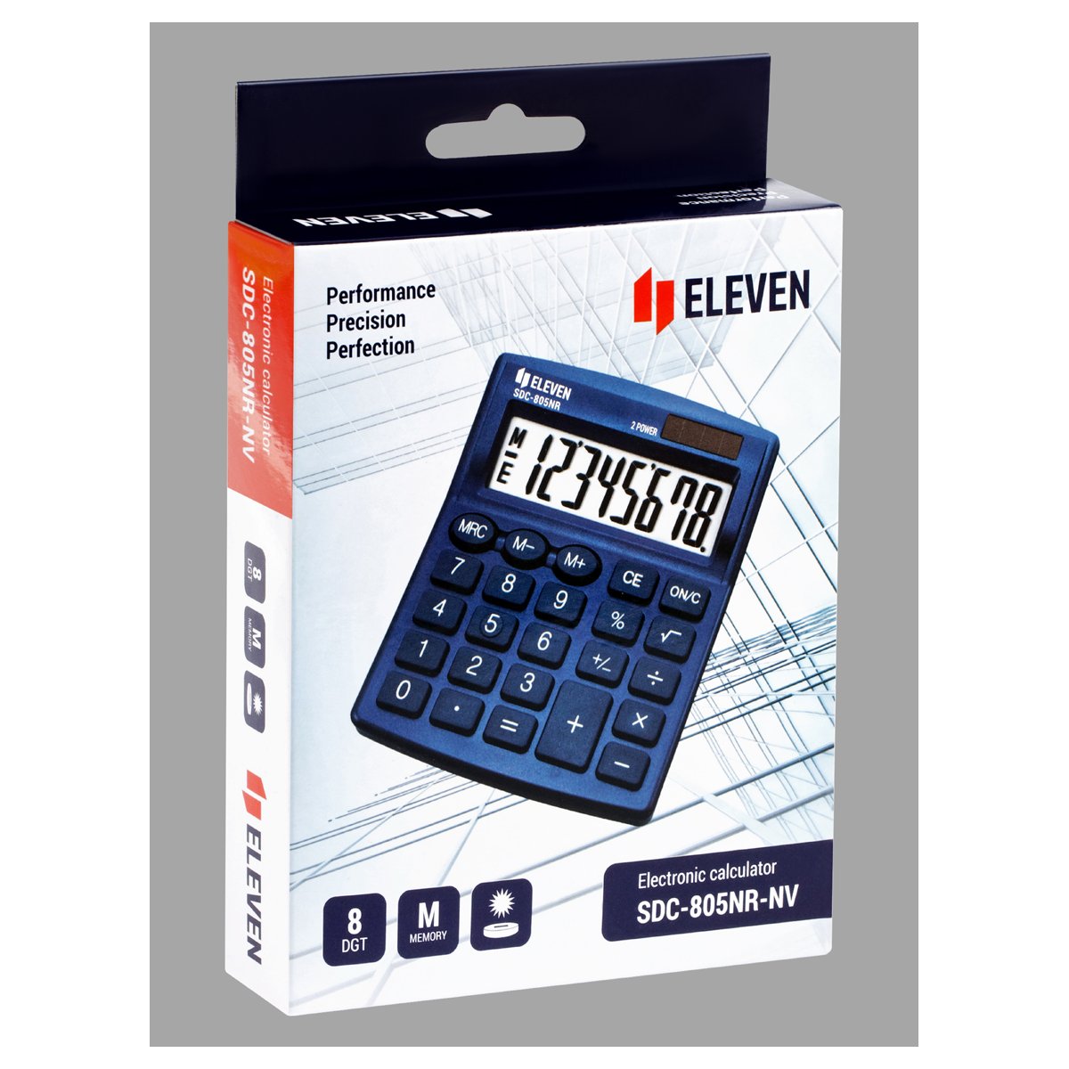 Калькулятор настольный Eleven SDC-805NR-NV, 8 разр., двойное питание, 127×105×21мм, темно-синий
