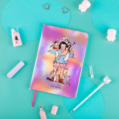 Записная книжка А5 80л., ЛАЙТ, кожзам, MESHU «My cats», съемная пластиковая обложка с дизайном, голография, блок в линию