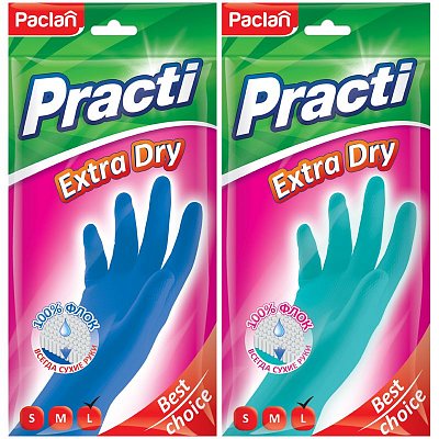 Перчатки резиновые Paclan «Practi Extra Dry», L, цвет микс, пакет с европодвесом