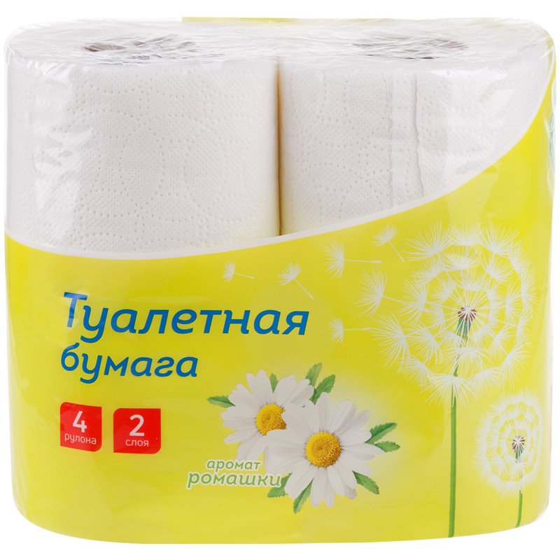 превью Бумага туалетная OfficeClean 2-слойная, 4шт., тиснение, белая, ромашка