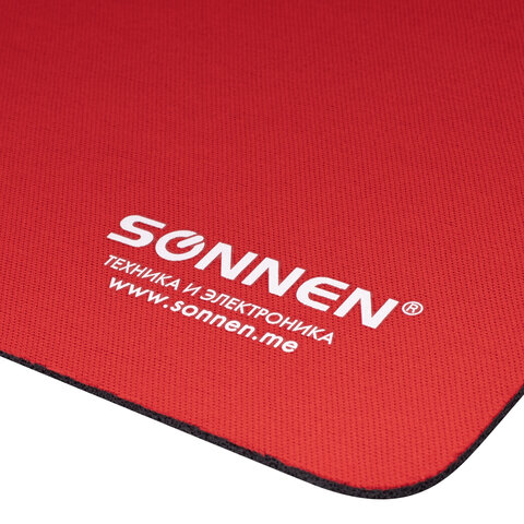 Коврик для мыши SONNEN «RED», резина + ткань, 220×180х3 мм