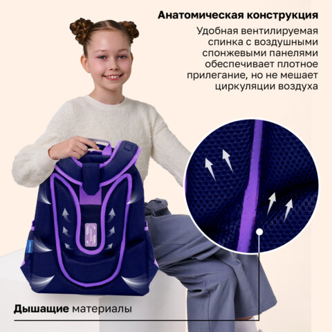 Ранец BRAUBERG UP, 2 отделения, с брелоком, «Яркая лисичка», 36×28х15 см