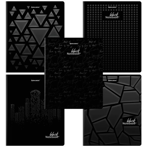 Тетрадь А5, 48 л., BRAUBERG, скоба, клетка, матовая ламинация, выборочный лак, «Black»