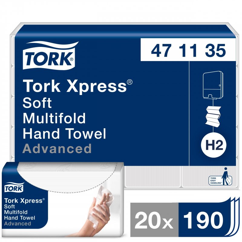 Полотенца бумажные листовые Tork Advanced Н2 Z-сложения 2-слойные 20 пачек по 190 листов (артикул производителя 471135)