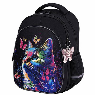 Рюкзак BRAUBERG OPTIMA, 2 отделения, с брелоком, «Butterfly catcher», СВЕТЯЩИЙСЯ, 36×27х18 см