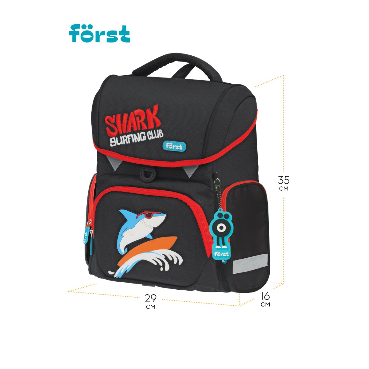 Ранец Först F-Set «Shark club» 35×29×16 см, 1 отделение, 3 кармана, анатомическая спинка, пенал, мешок для обуви