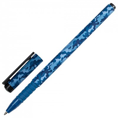 Ручка шариковая BRAUBERG SOFT TOUCH GRIP «MILITARY», СИНЯЯ, мягкое покрытие, узел 0.7 мм