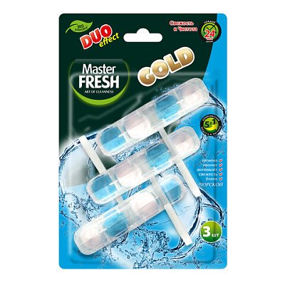 Блок туалетный подвесной твердый 3 шт. x 50 г, MASTER FRESH GOLD DUO EFFECT 5 в 1 «Морской»