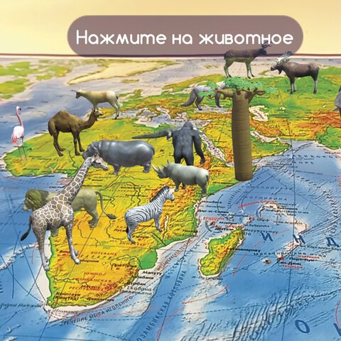 Карта мира физическая 101×66 см, 1:29М, с ламинацией, интерактивная, в тубусе, BRAUBERG