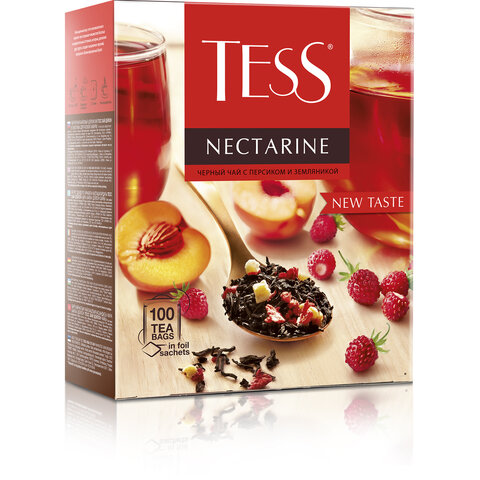 Чай TESS «Nectarine» черный с персиком и земляникой, 100 пакетиков в конвертах по 1.8 г