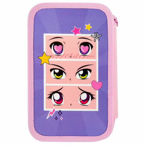 Пенал ПИФАГОР, 3 отделения, ламинированный картон, 19×11 см, «Anime eyes»