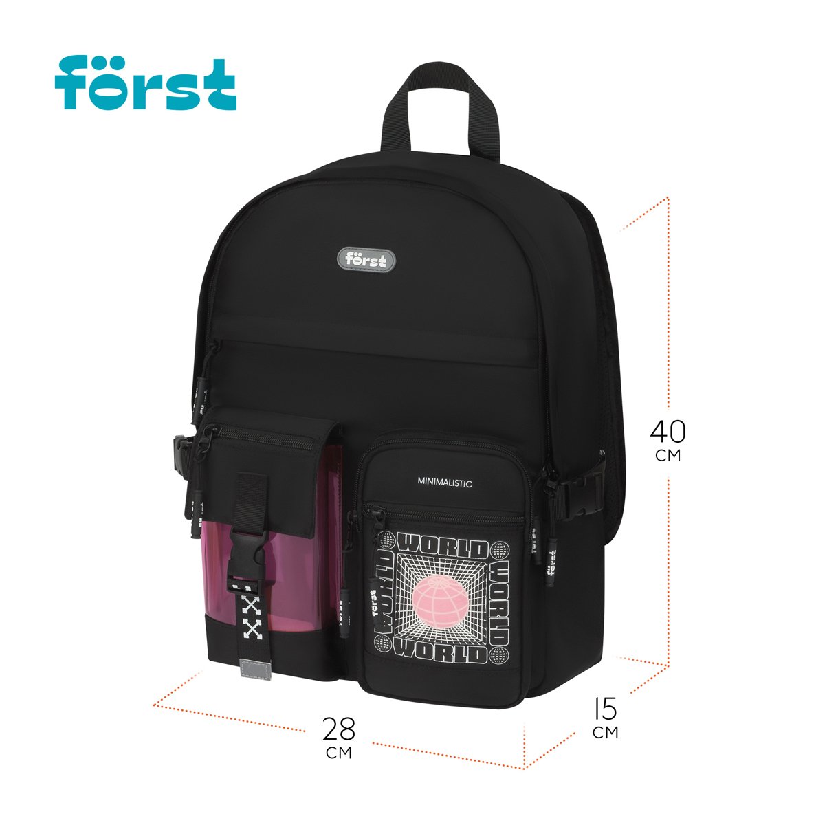 Рюкзак Först F-Teens «World» 40×28×15см, 1 отделение, 7 карманов, уплотненная спинка