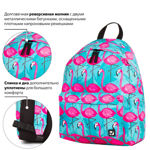 Рюкзак BRAUBERG, универсальный, сити-формат, «Фламинго», 20 литров, 41×32х14 см