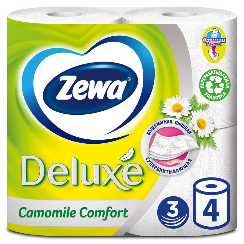 превью Бумага туалетная ZEWA Deluxe 3-сл.ромашка 3275 4рул./уп.