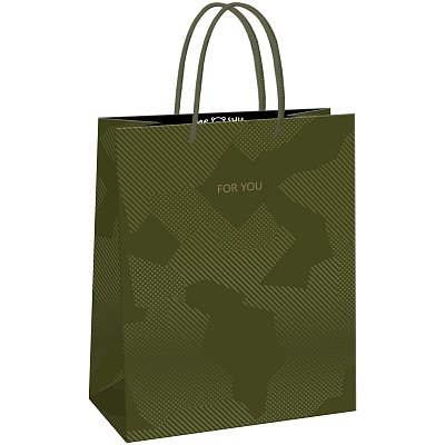 Пакет подарочный 11×14×6.5см MESHU «Green pattern», выборочный лак, матовая ламинация