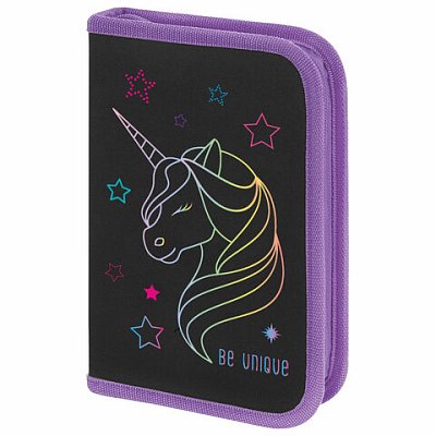 Пенал BRAUBERG с наполнением, 1 отделение, 1 откидная планка, 24 предмета, 21×14 см, «Radiant unicorn»