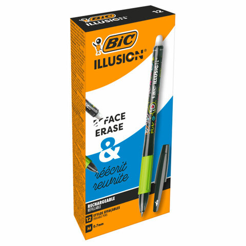 Ручка стираемая гелевая с грипом BIC «Gelocity Illusion», ЧЕРНАЯ, корпус черный, линия 0.3 мм