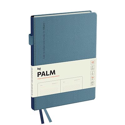 Ежедневник недатированный, А5, 136л., твердый переплет, кожзам, BG «Palm. Steel blue», голубой