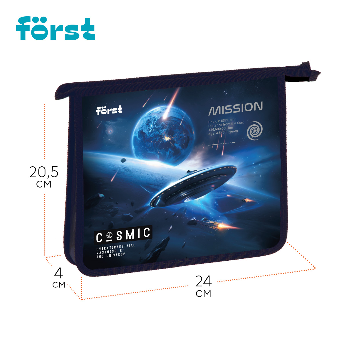 Папка для тетрадей 1 отделение, А5 Först «Cosmic», 240×205×40 мм, пластик, на молнии