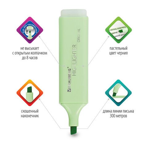 Текстовыделитель BRAUBERG «ORIGINAL PASTEL», МЯТА, линия 1-5 мм