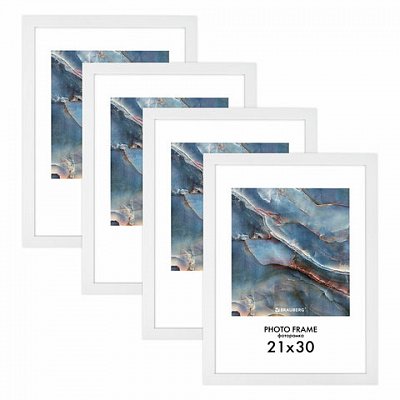 Рамка 21×30 см небьющаяся, КОМПЛЕКТ 4 шт., багет 16 мм, МДФ, BRAUBERG «Basic», белая